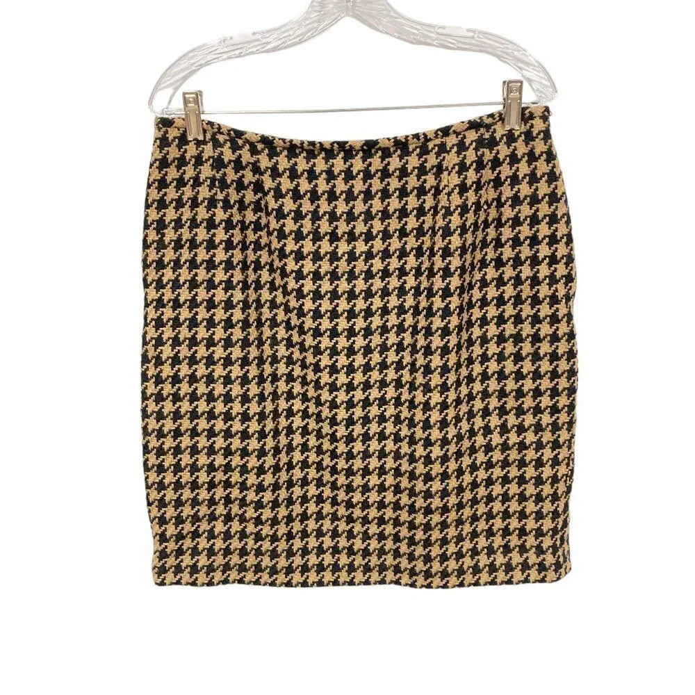 Kasper & Company Houndstooth Lined Wool Pencil Skirt, Camel & Black, 12 Petite